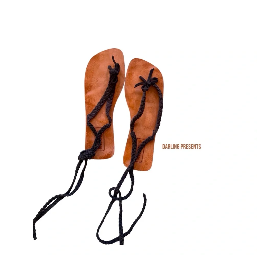 Mystique  Braided Strap Flip Flop Sandals Women Color Brown Size 10